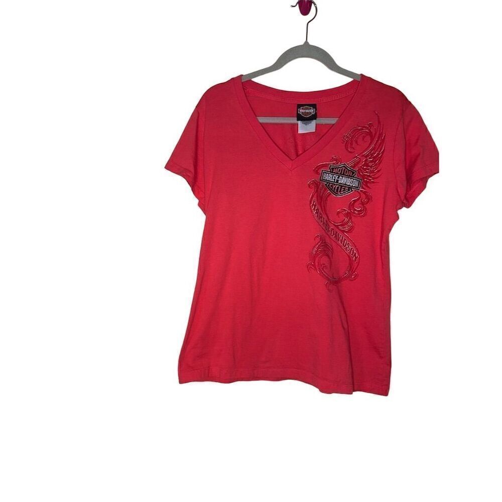 Harley-Davidson Women's XL Red V-Neck Graphic Tee Casual Biker Style